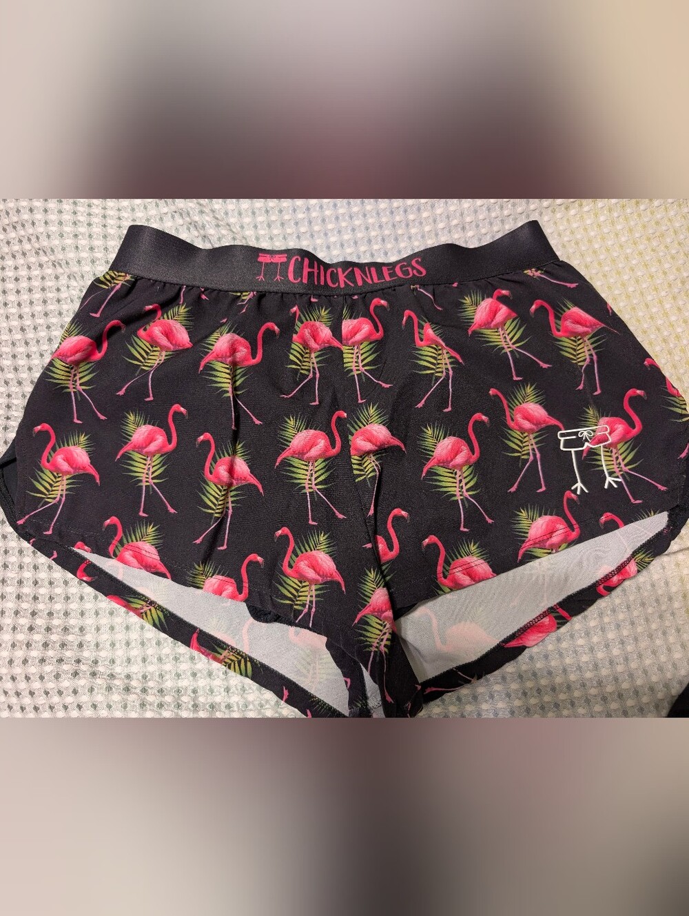 Men's Chicknlegs Black Flamingo 2" Split Running Shorts, Size Medium, EUC